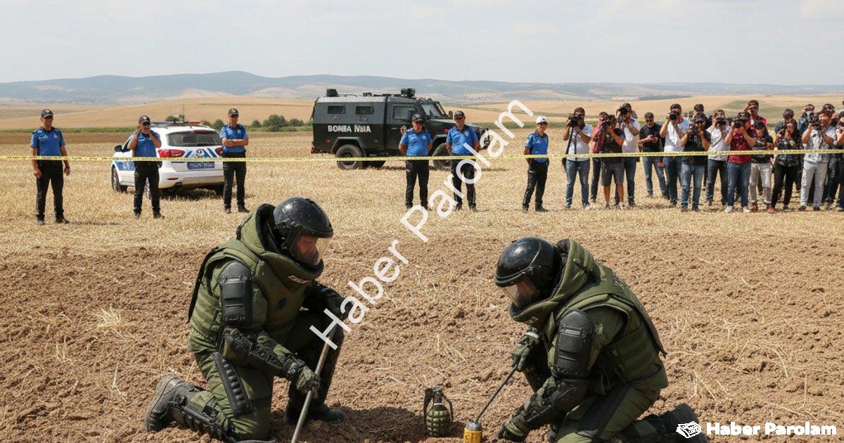 "Tire’de tarlada bulunan el bombası uzman ekipçe imha edildi" başlıklı haber için fotorealistik, pro