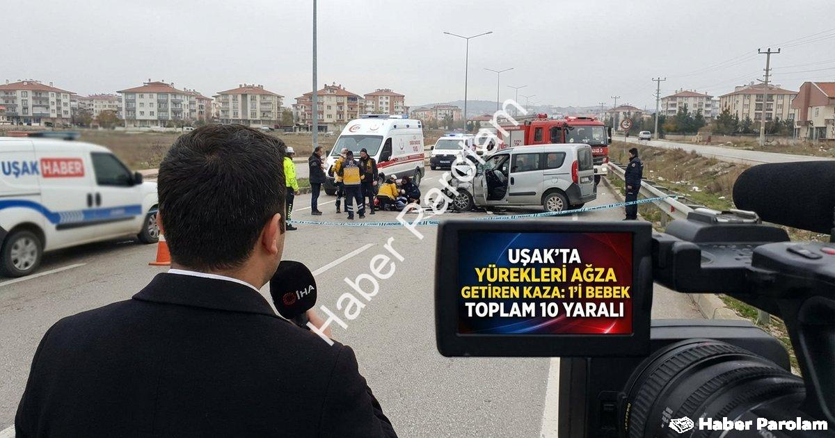 "Uşak'ta Yürekleri Ağza Getiren Kaza: 1'i Bebek Toplam 10 Yaralı" başlıklı haber için fotorealistik,