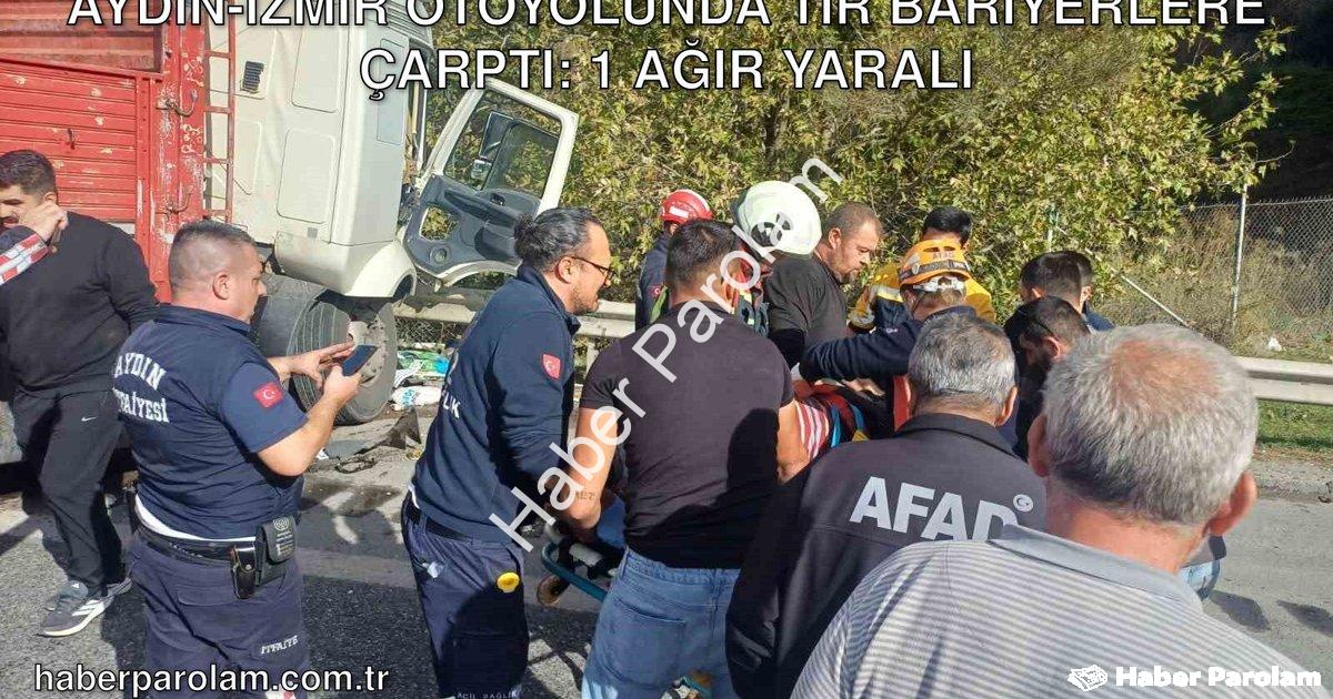 "Aydın-İzmir otoyolunda TIR bariyerlere çarptı: 1 ağır yaralı" başlıklı haber için fotorealistik, pr
