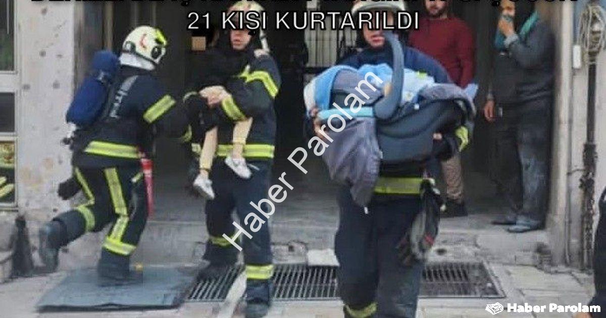 "Denizli'de İş Hanında Yangın: 17'si Çocuk 21 Kişi Kurtarıldı" başlıklı haber için fotorealistik, pr