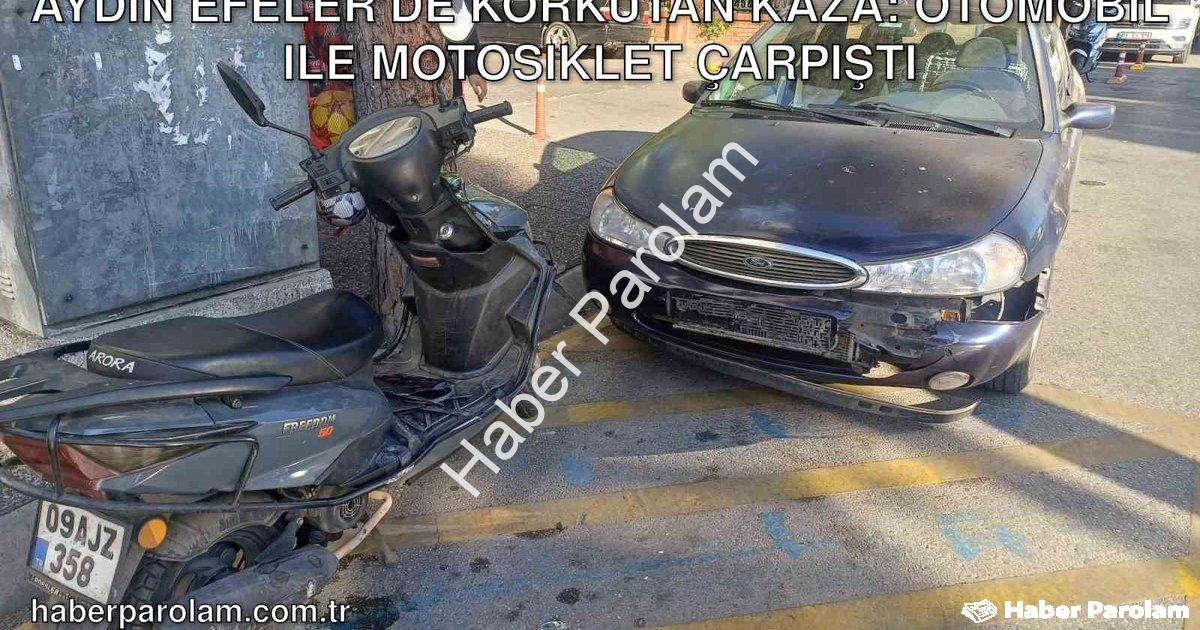 "Aydın Efeler'de Korkutan Kaza: Otomobil ile Motosiklet Çarpıştı" başlıklı haber için fotorealistik,